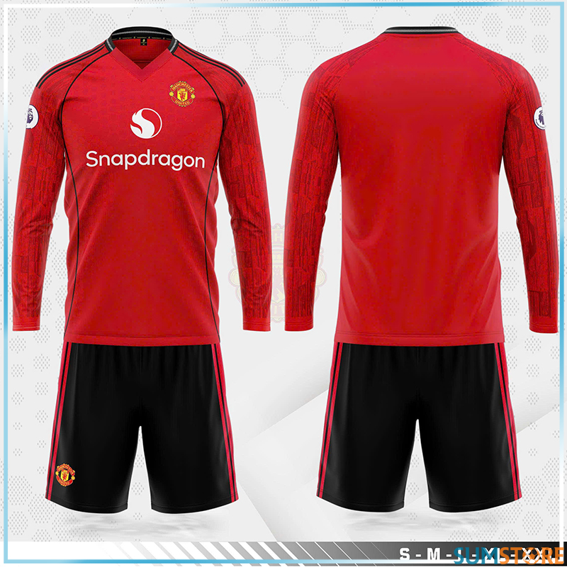 Bộ Áo Bóng Đá MU Sân Nhà Dài Tay 2024 - Đồ Thể Thao Thun Lạnh Nam Nữ