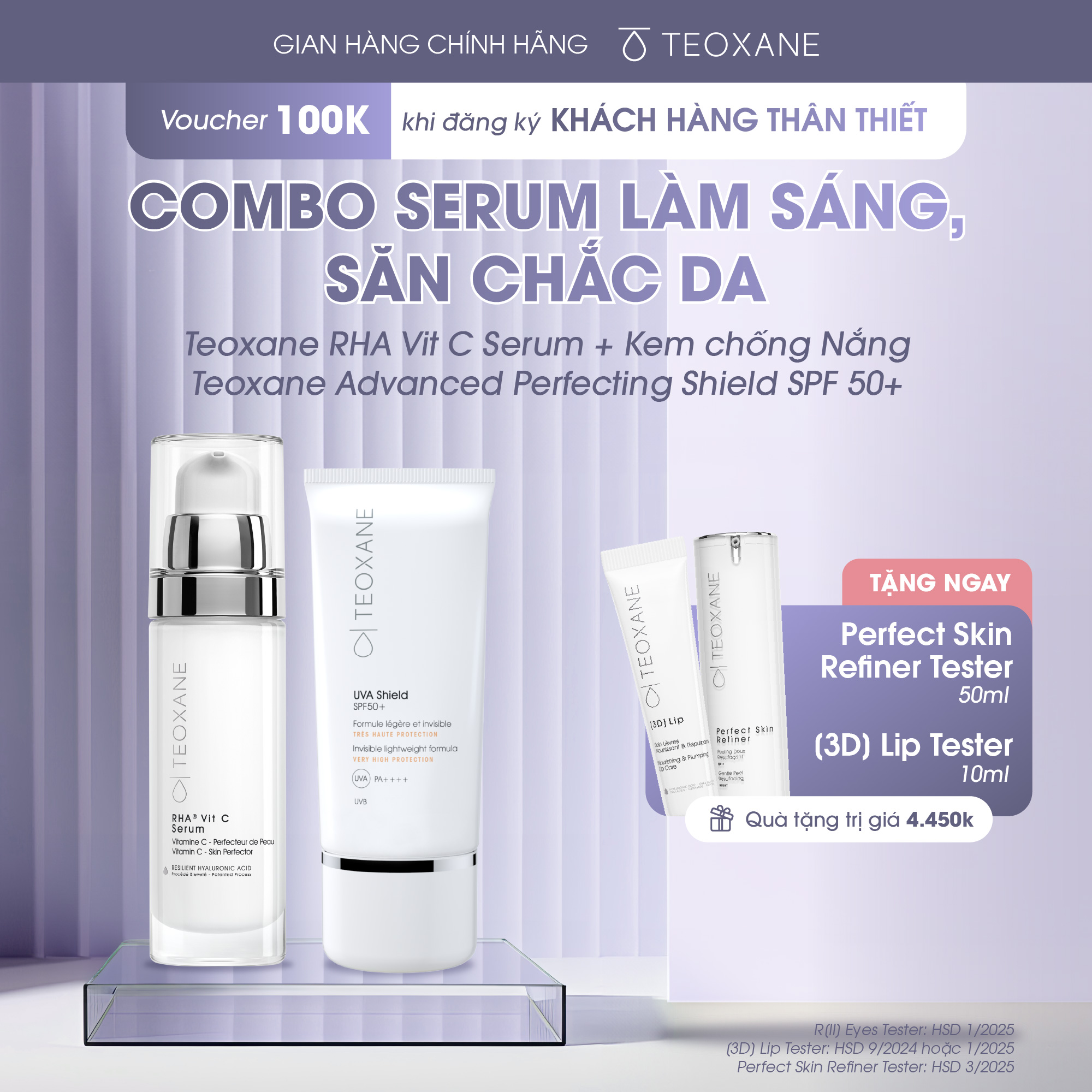 Combo rha vit c serum + kem chống nắng advanced perfecting shield spf 50+