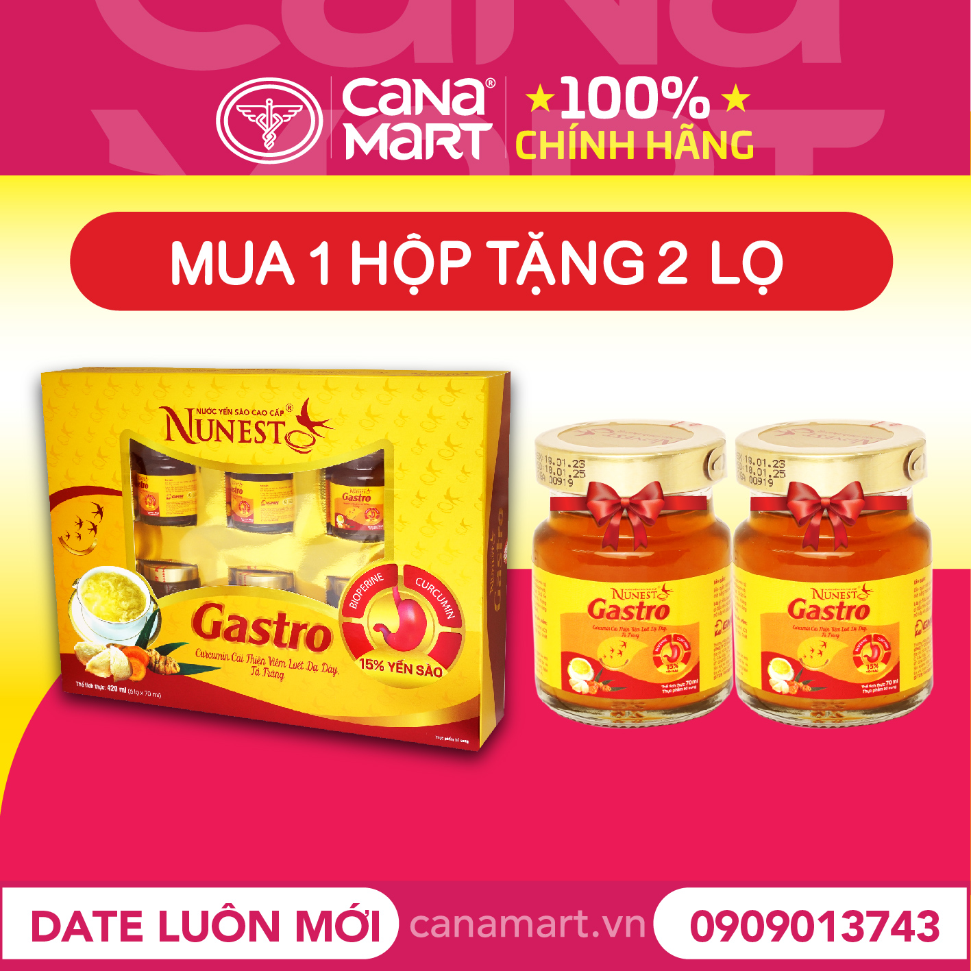 Hộp nước yến sào cao cấp Nunest GASTRO cho người viêm dạ dày rối loạn tiêu hóa (70ml x 6 lọ)