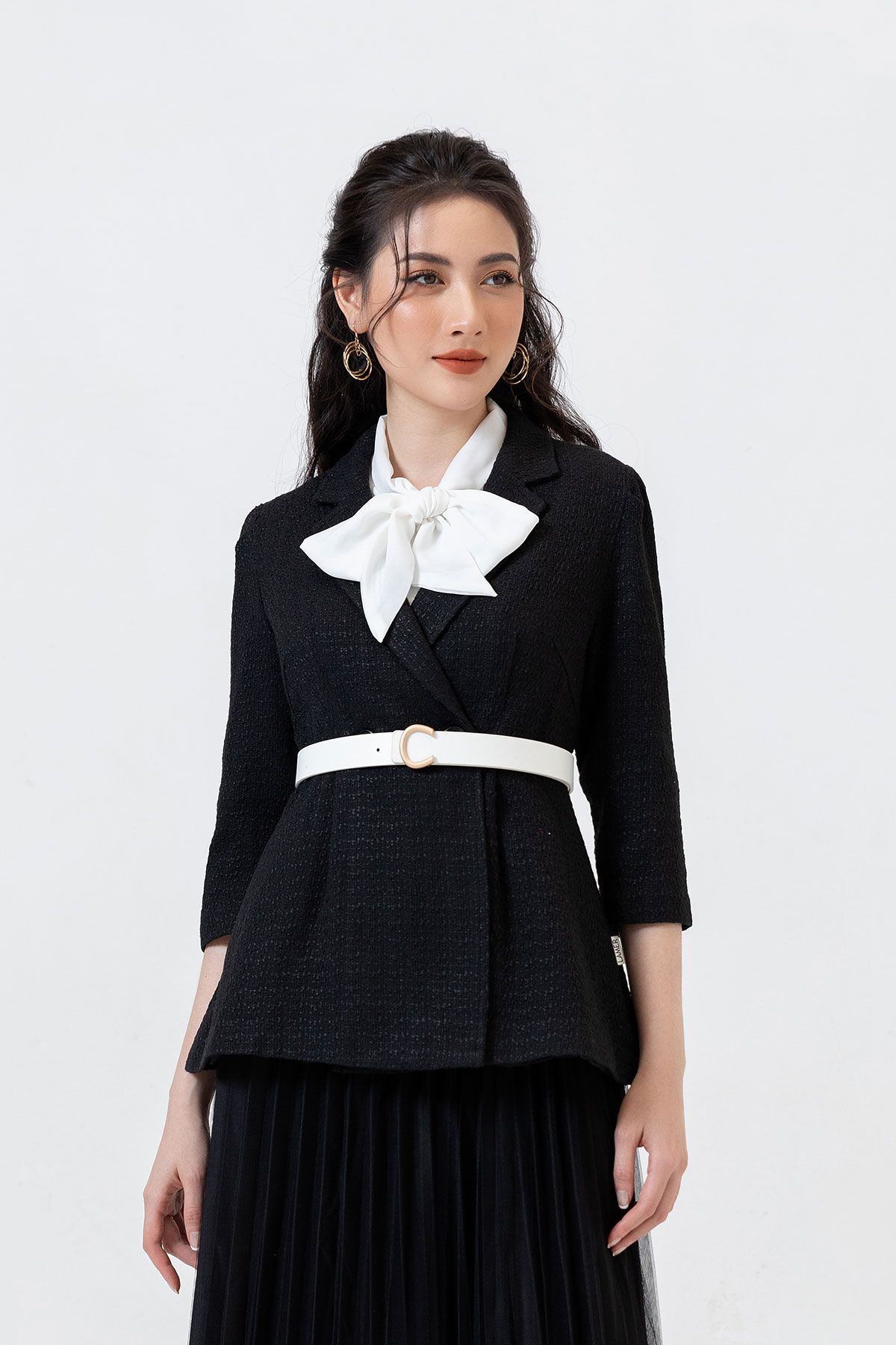 Áo Khoác Vest Lamer Dạ Tweed Hai Lớp Tay Bồng L65B21T039