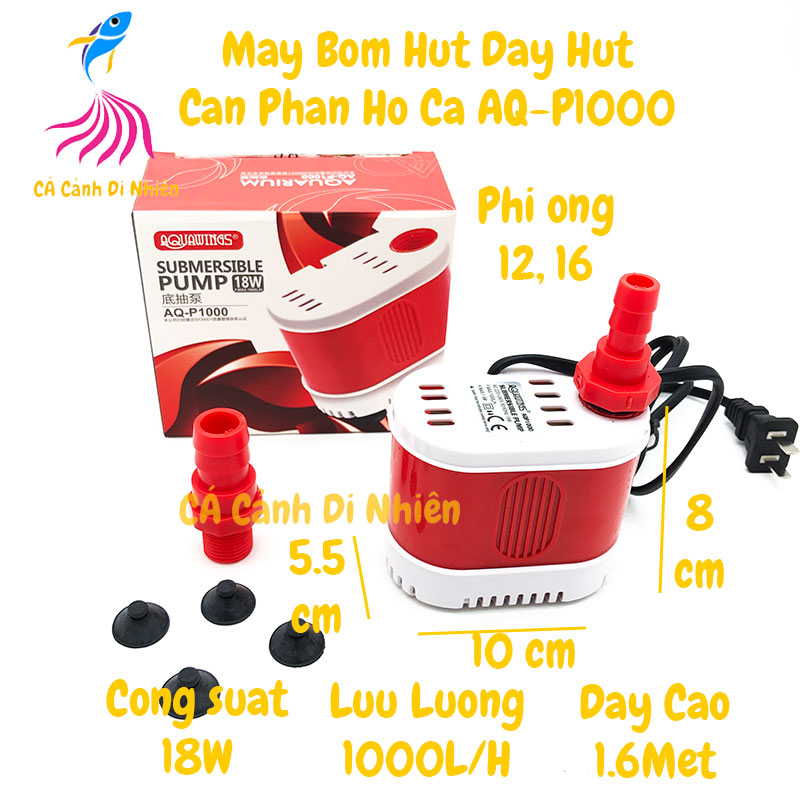 Máy bơm hút đáy aquawings aq-p1000 18w bơm chìm hút cặn 360 độ hồ cá aqp1000