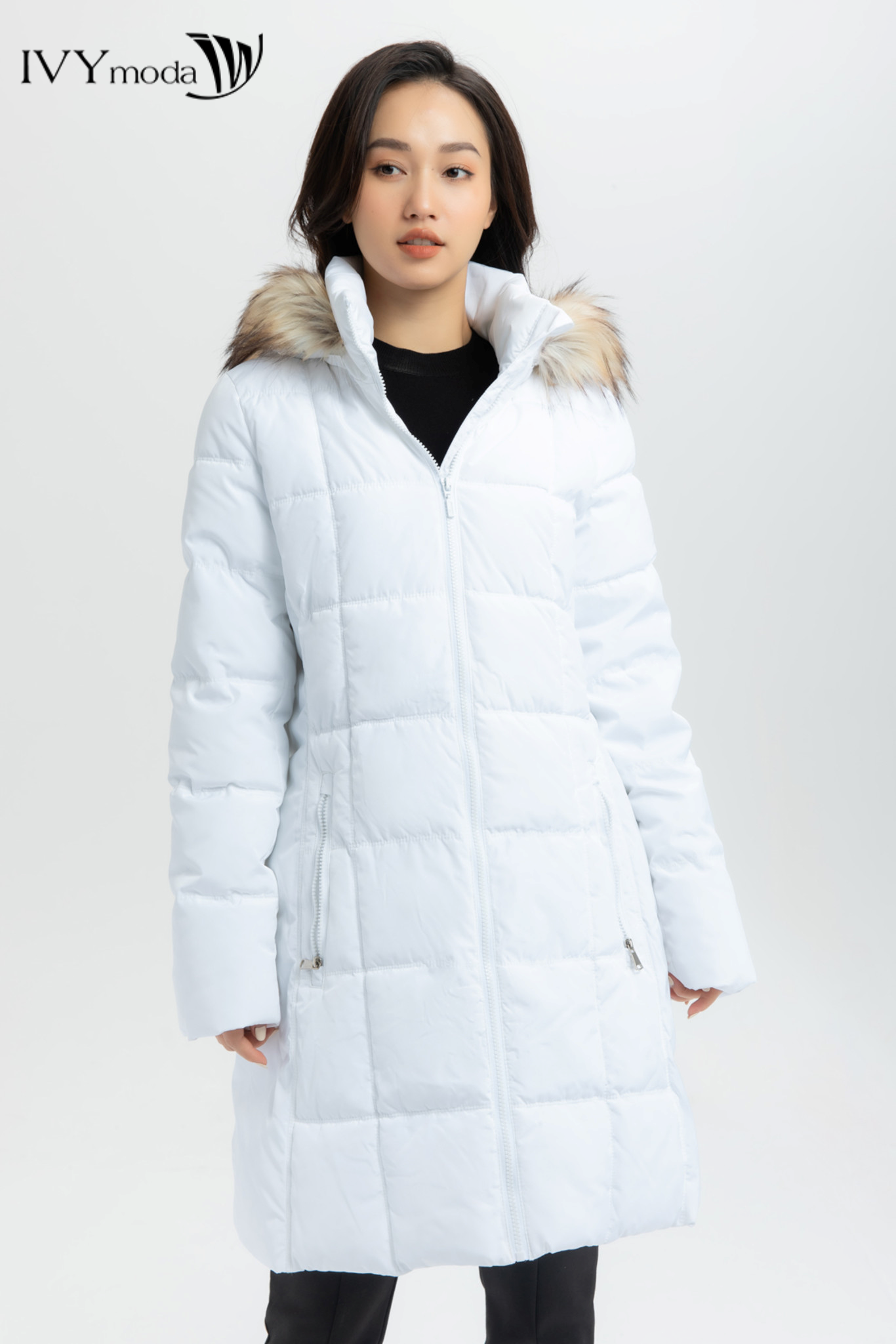 Áo khoác phao nữ chần bông dáng dài ivy moda ms 71b8003