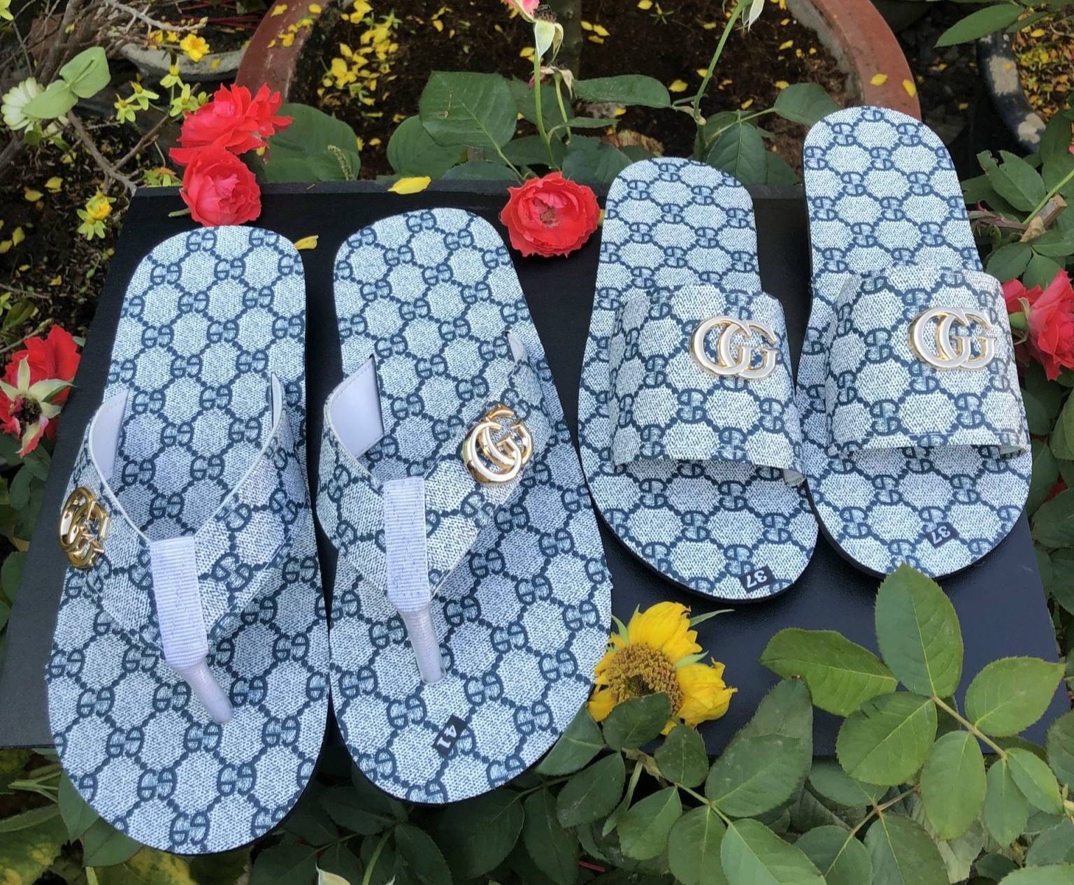 Dép cặp nam nữ màu xanh gg sandal chip chip
