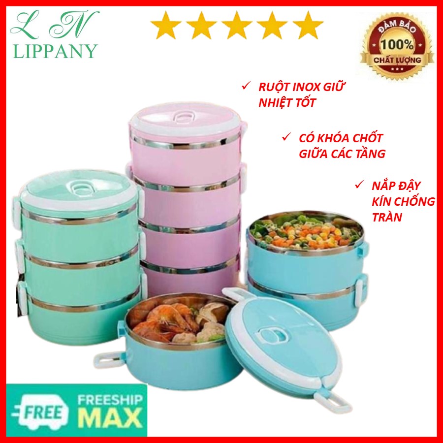 Hộp cơm giữ nhiệt văn phòng inox 4 tầng lúa mạch