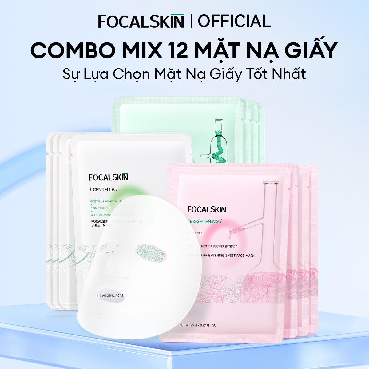 Combo mặt nạ tất cả trong một gồm 1 miếng mặt nạ rau má + 1 miếng mặt nạ làm sáng da + 1 miếng mặt nạ cho da mụn