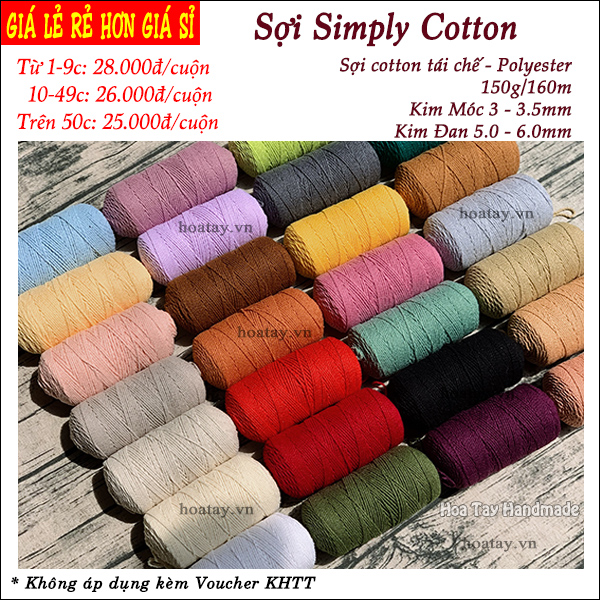 Sợi Simply Cotton dùng móc túi, mũ, thắt macrame