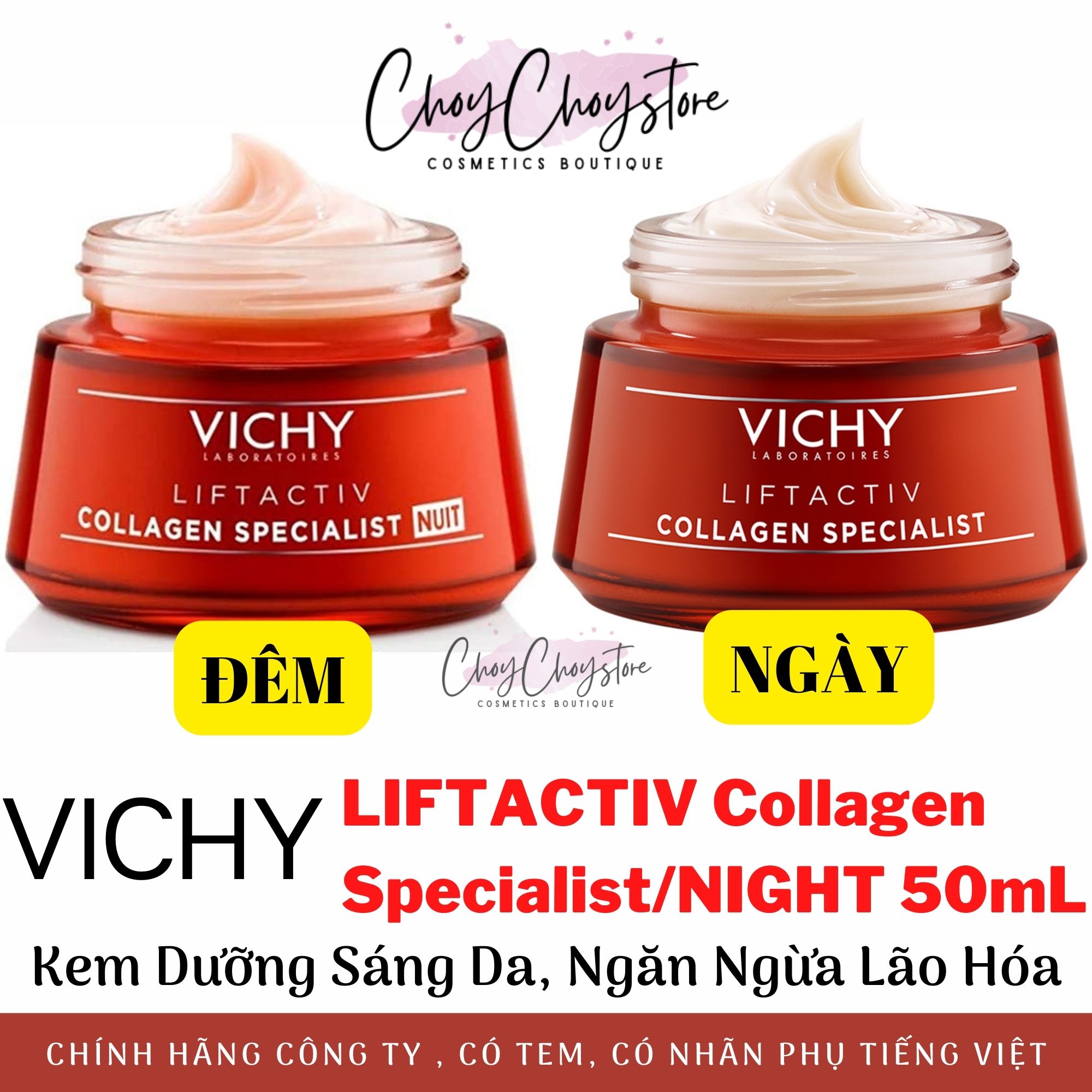 [TEM CTY] Kem Dưỡng VICHY Liftactiv Collagen Day & Night 50mL - Kem Dưỡng VICHY Ngăn Ngừa Lão Hóa Ngày / Đêm