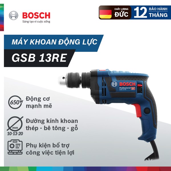 Máy khoan búa bosch - máy khoan bosch gsb 13re 650w malaysia - dụng cụ sửa chữa đa năng kềm búa mũi khoan - máy khoan hai chức năng đầu13mm nhỏ gọn tiện dụng.