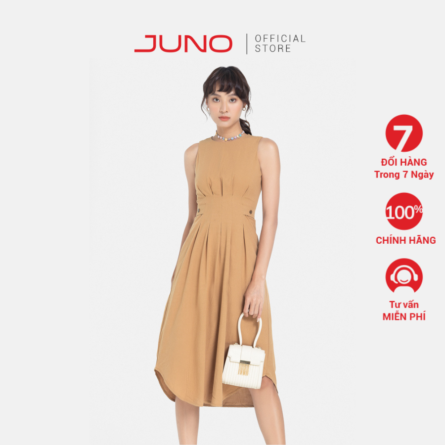 Đầm lửng nữ thời trang juno midi không tay xếp ly eo jndlu007