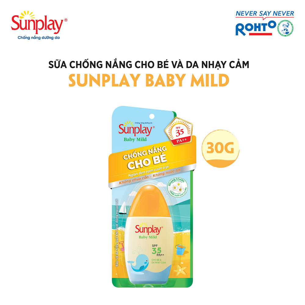Kem chống nắng Sunplay cho bé từ 6 tháng tuổi và da nhạy cảm, dạng sữa Sunplay Baby Mild SPF 35, PA++ 30g