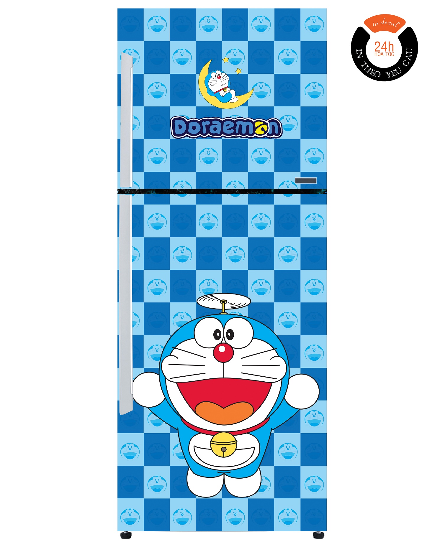 [HCM] Decal Dán Tủ Lạnh DORAEMON BAY (nền ô vuông) - THUTHAODECOR - DOREMON