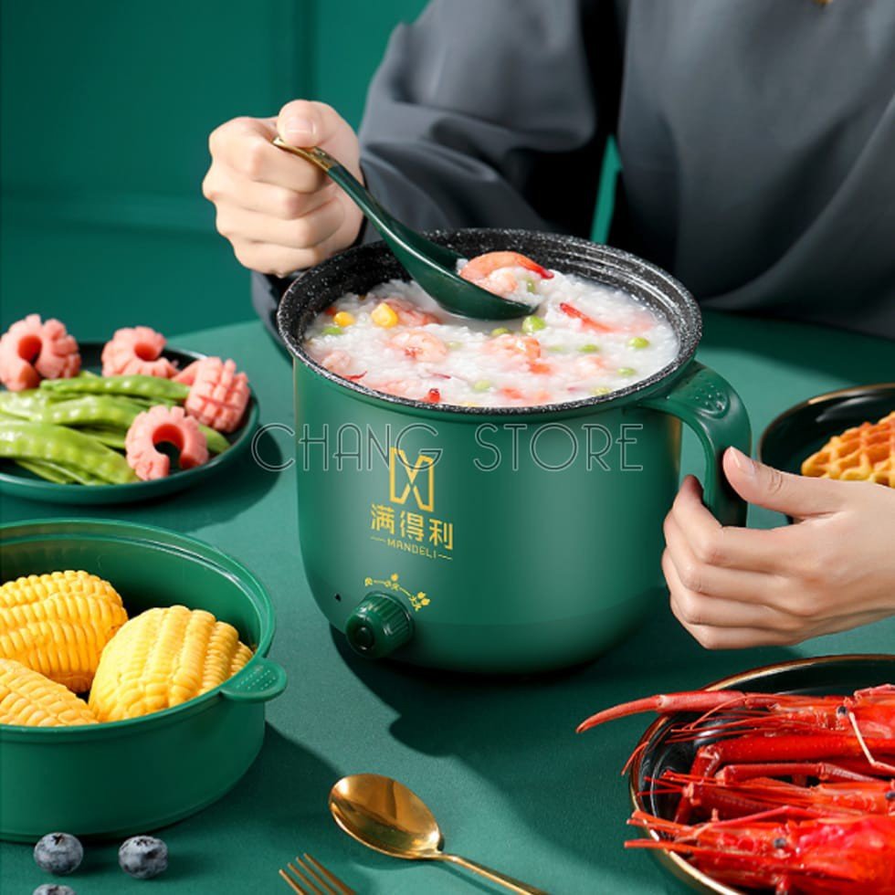 Ca Nấu Mì, Nấu Cơm Đa Năng Có Tay Cầm 1,8L - Nồi Lẩu Điện Mini Kèm Giá Hấp Inox, Ca Mỳ Đa Năng Cooking Poot - CM01 - TRUNGQUANSTORE
