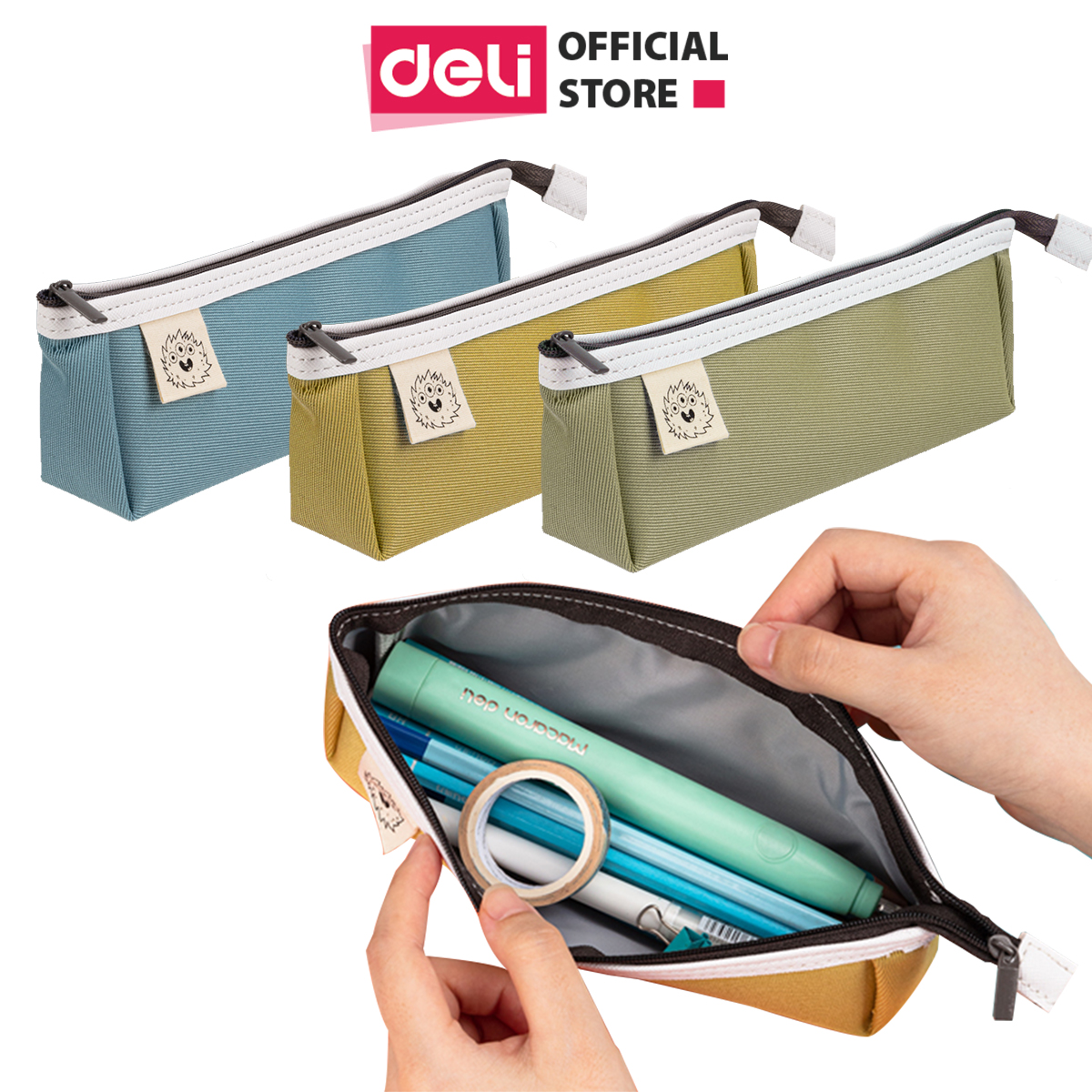 Hộp bút vải canvas đa năng đựng đồ dùng cá nhân Deli - túi bút vải cao cấp - Xanh dương/Xanh lá/Vàng - 67055
