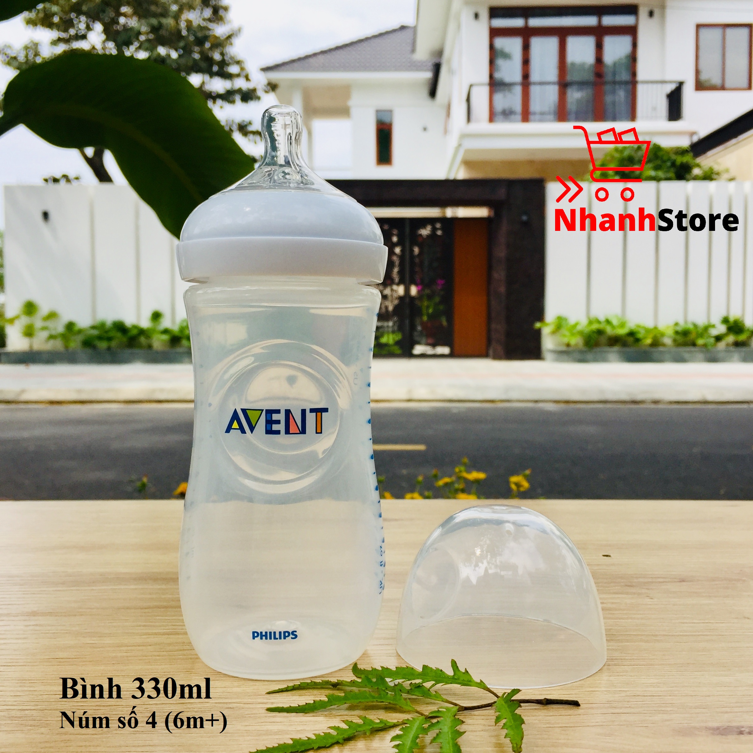 Bình sữa Avent Natural 330ml (Núm số 4, Cho trẻ từ 6 tháng+) (màu trắng trong)