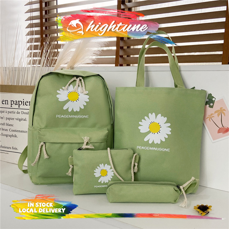 Set balo hoa cúc 4 món kèm túi ví thời trang, balo đi học, túi tote đi chơi đáng yêu- màu xanh