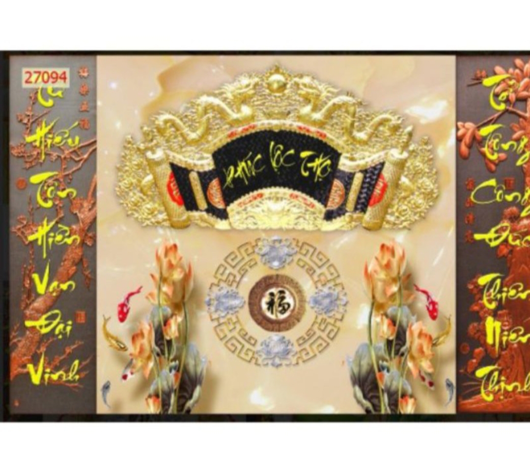 tranh dán tường 3D bàn thờ, phòng thờ chất liệu Vải Lụa rẻ đẹp