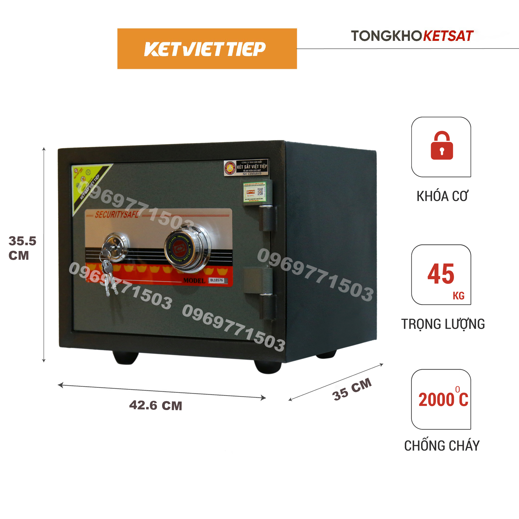 Két sắt - két sắt khóa cơ - két sắt chống cháy ciêu cường k255 bln khóa cơ bảo hành 5 năm - két sắt gia đình
