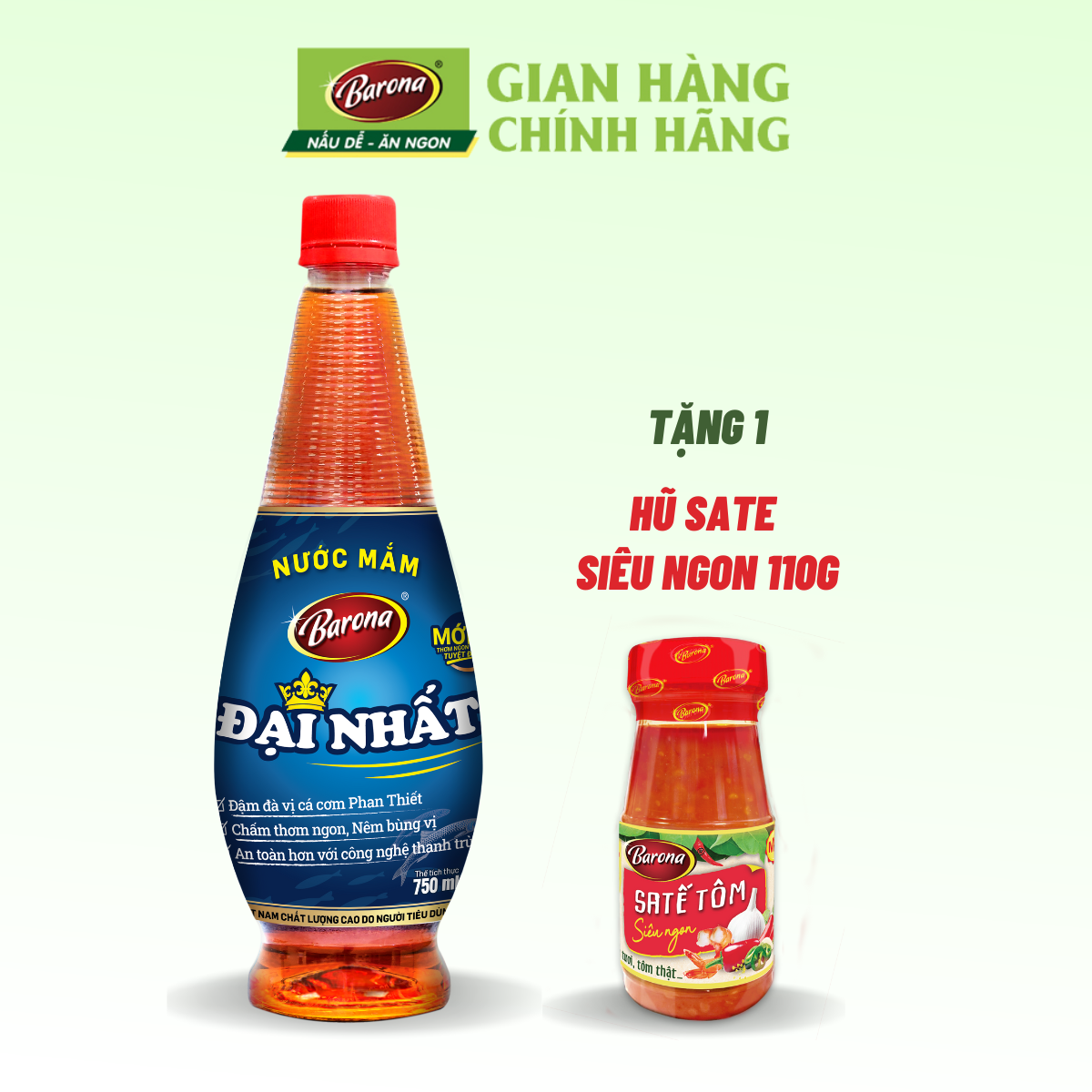 Nước Mắm Barona Đại Nhất 12 Độ Đạm 750ml [Tặng 1 hũ sate Siêu ngon 110g]