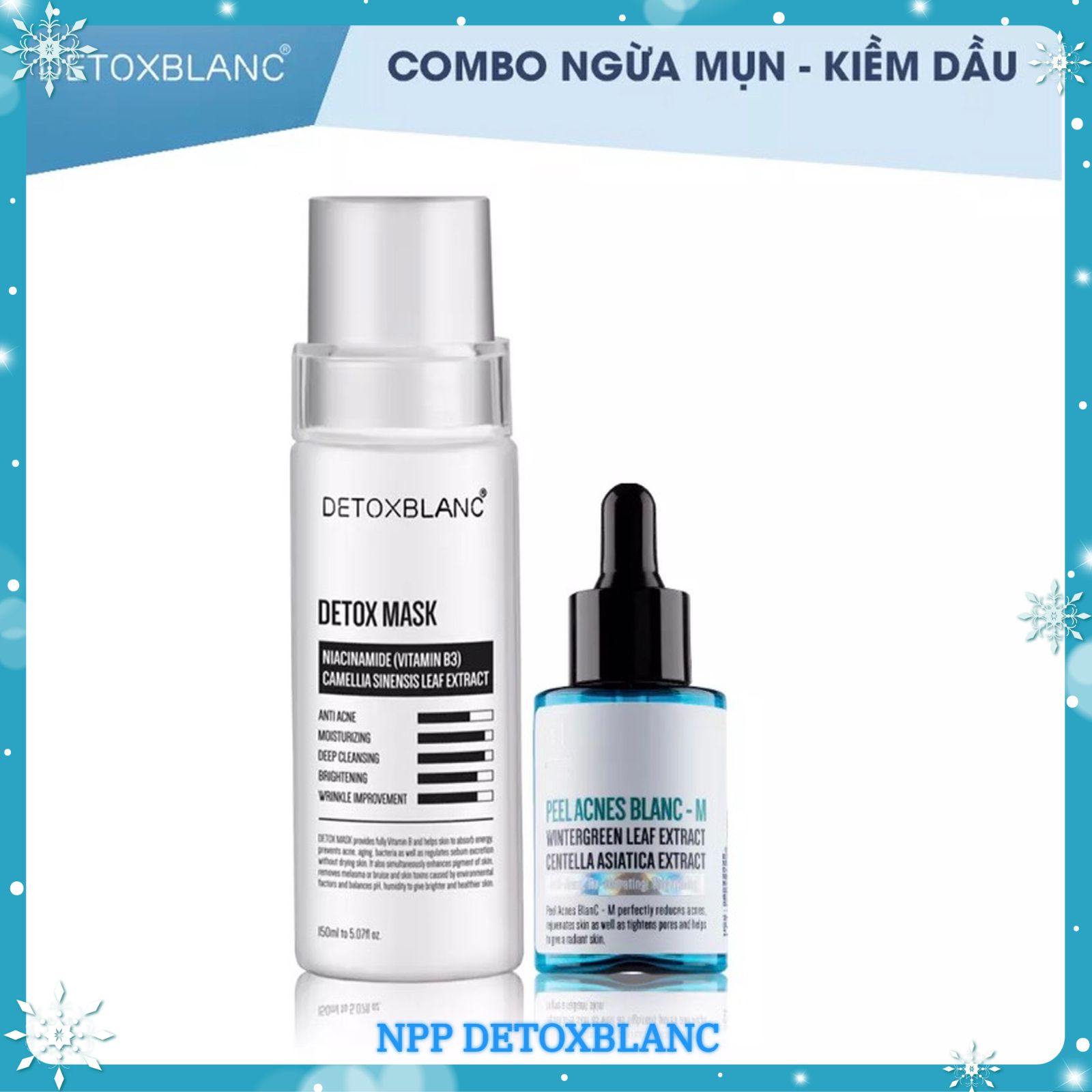 Combo Thải Độc ngăn ngừa  Mụn Ẩn Và Mụn Đầu Đen Detox Blanc - Detox Mask & Peel Acnes Blanc M