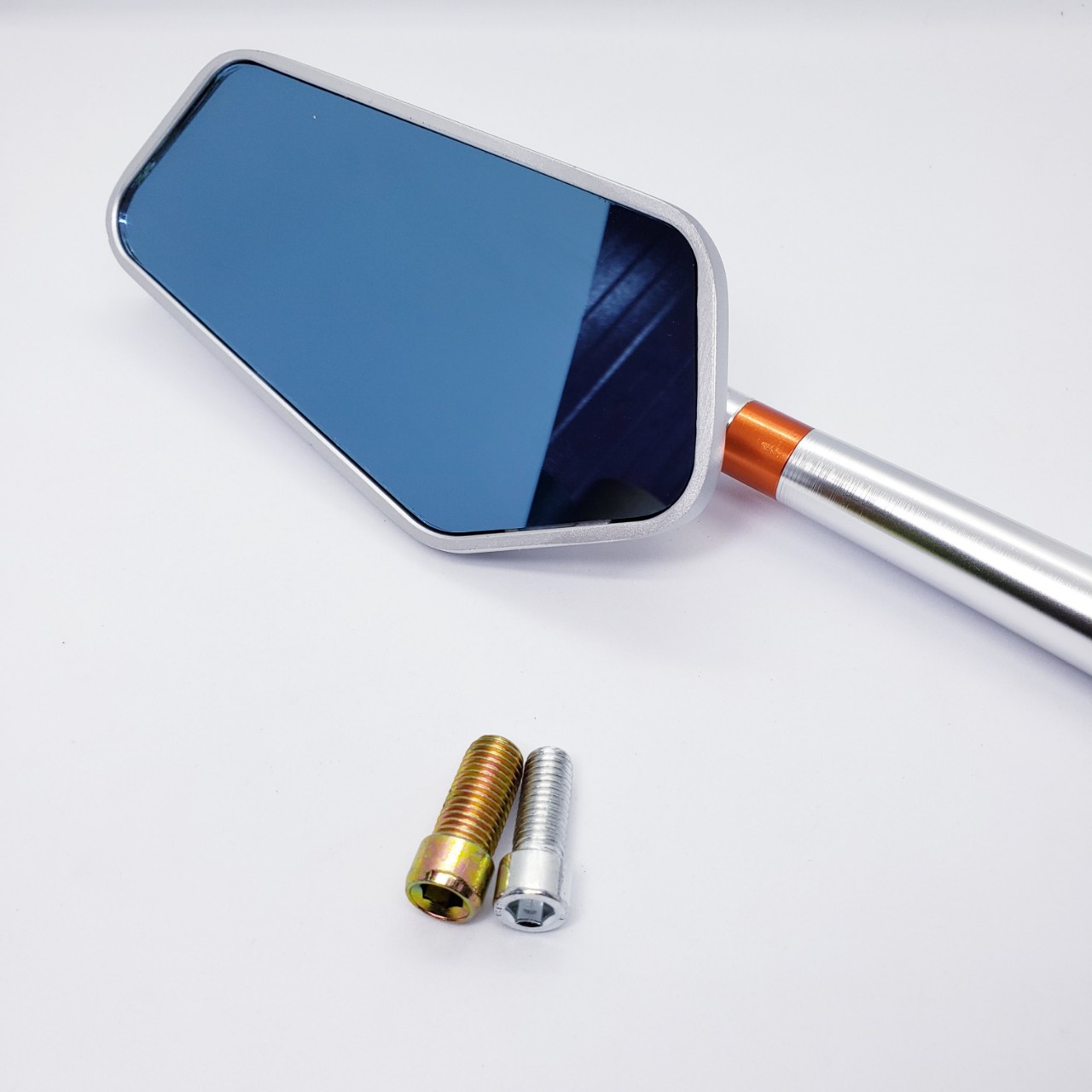 gương kính chiếu hậu xe máy rizoma 5 cạnh xéo gắn bên trái, mẫu nhôm nguyên khối CNC cao cấp, màu bạc, KING OF RACING