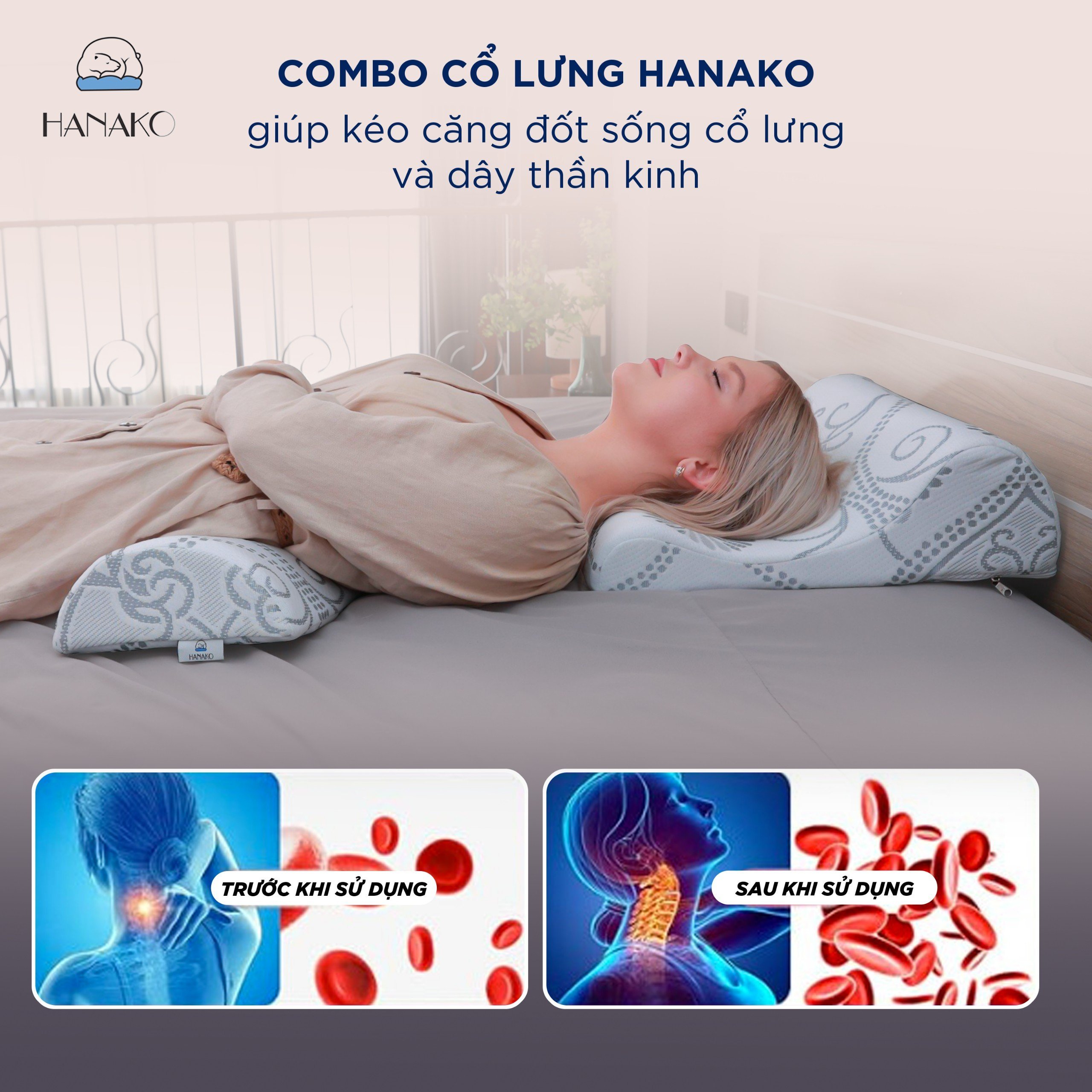 Combo gối kê chống thoái hóa đốt sống cổ và gối kê lưng chống thoát vị đĩa đệm chính hãng - bảo hành 12 tháng