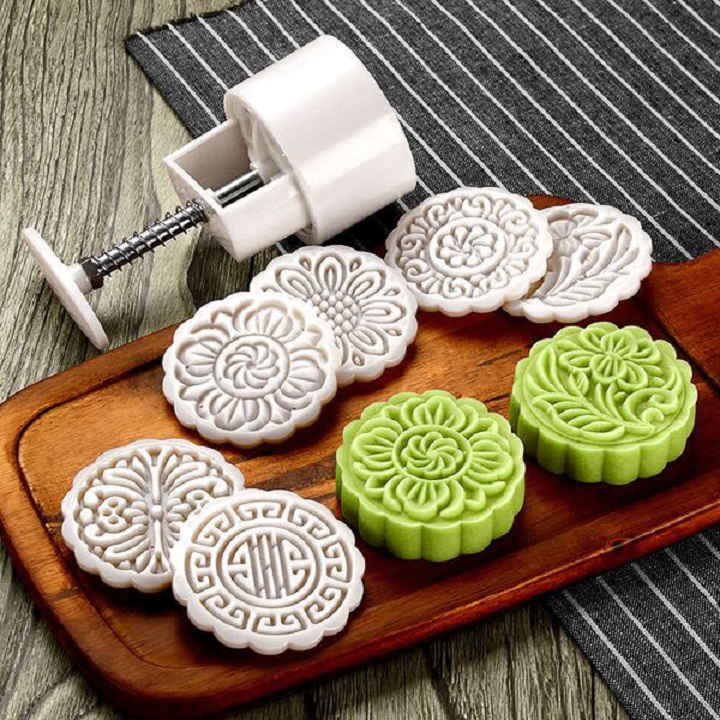 Bộ khuôn làm bánh trung thu hình hoa Khuôn xôi Phúc Lộc Thọ - Khuôn làm bánh nướng bánh dẻo 4 - 6 mặt tròn và vuông dạng nén lò xò