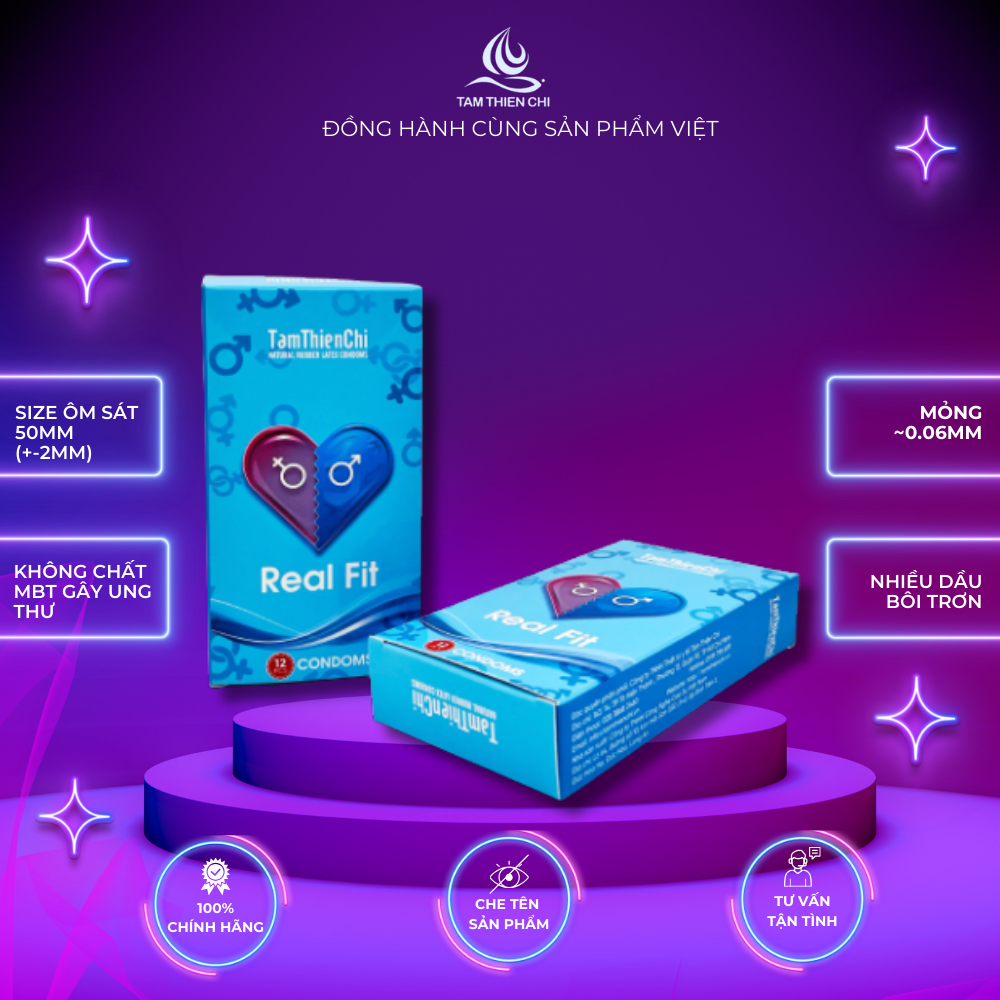 Bao cao su Tâm Thiện Chí mỏng trơn Real fit ôm sát Hộp 12 chiếc