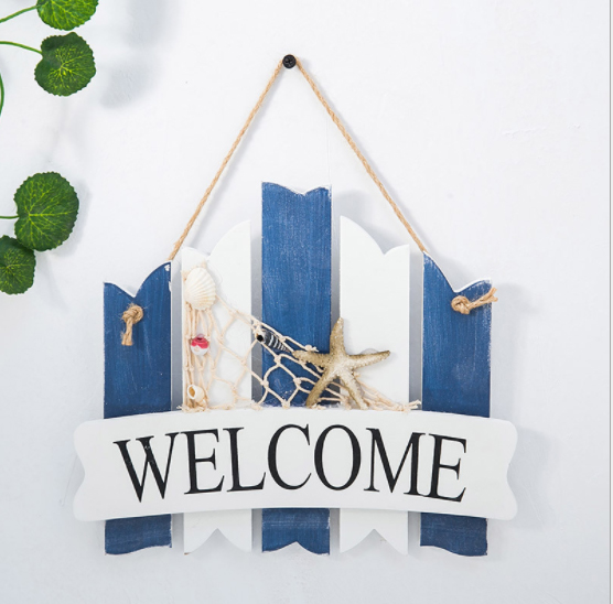 Bảng gỗ trang trí treo tường chữ WELCOME phong cách biển hiện đại- kích thước 23x 26cm