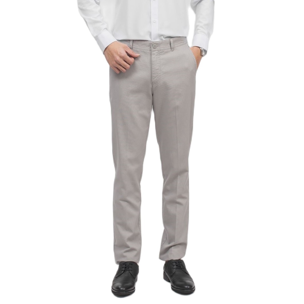 Quần kaki Aristino AKKR02 dáng Regular fit vải Cotton màu Xám 135 dobby