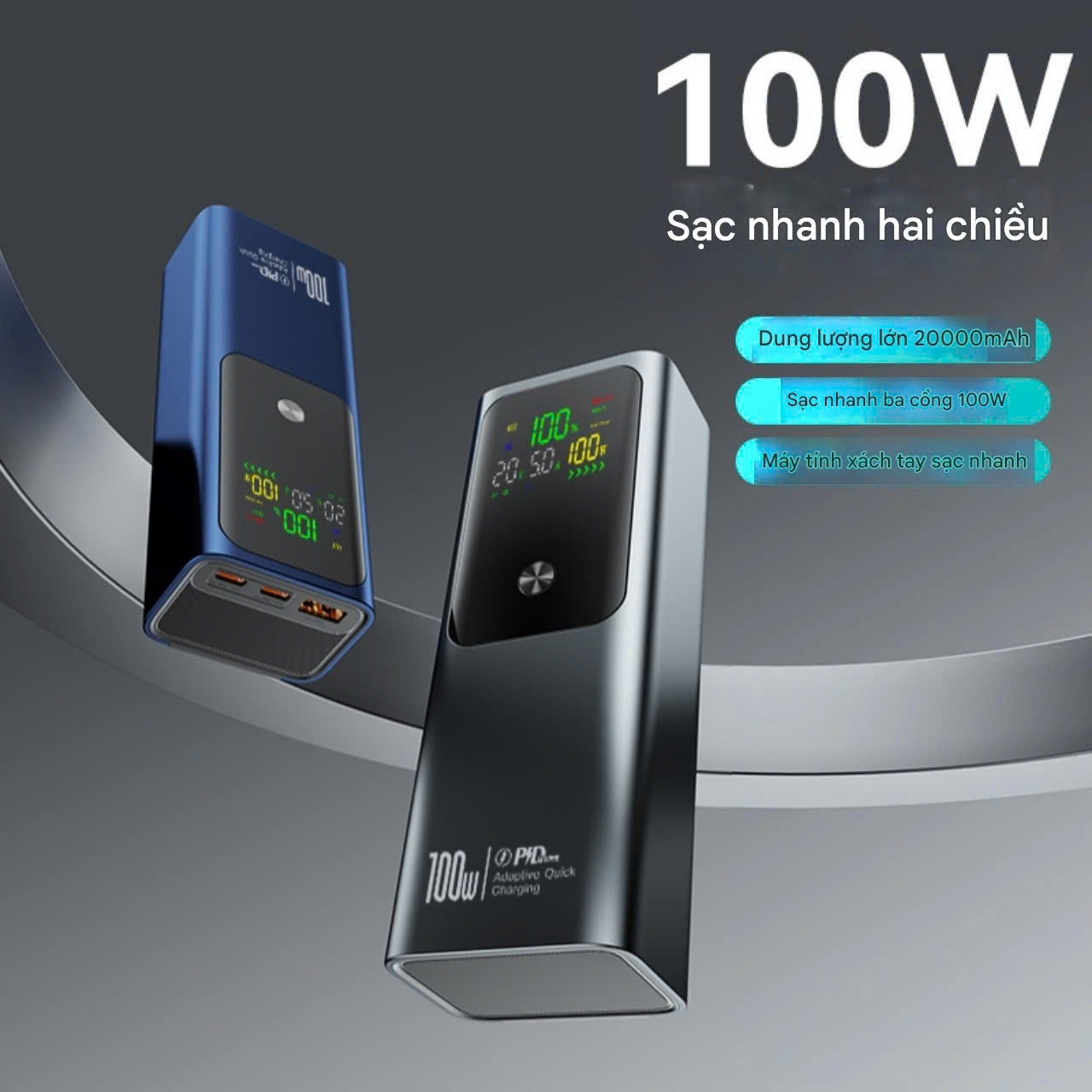 [16] Pin sạc dự phòng 100w 20.000mAh màn hình LCD hiển thị sắc nét ( sạc điện thoại máy tính )