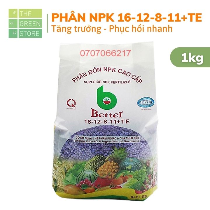 Phân bón NPK tím Better 16-12-8-11+te (1kg) kích sinh trưởng, đâm chồi lá, rễ khỏe cho hoa hồng, mai vàng, hoa cây cảnh, rau sạch, cây ăn quả