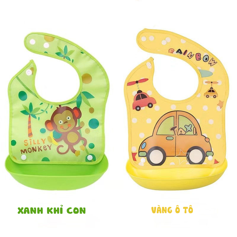 Combo 2 Yếm ăn dặm có máng silicon cho bé