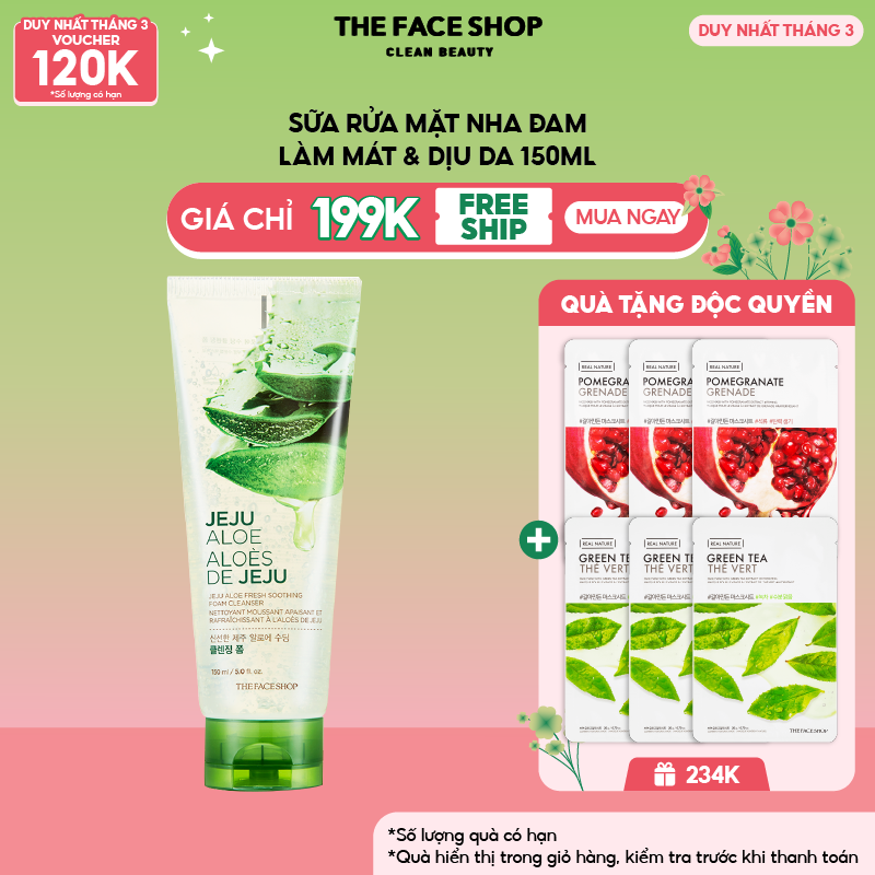 Sữa Rửa Mặt Làm Mềm Mịn Da Thefaceshop Jeju Aloe Fresh Soothing Foam Cleanser 150ml (TF)