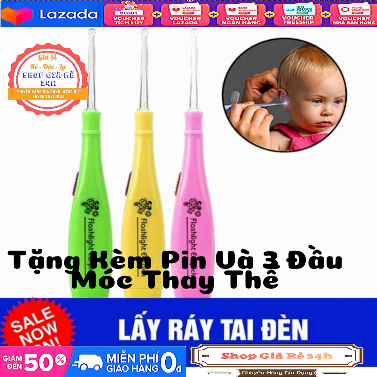 Cây Lấy Ráy Tai Có Đèn Cho Bé Dụng cụ lấy dáy tai Thông Minh 3 Đầu Cực Kỳ Tiện Lợi
