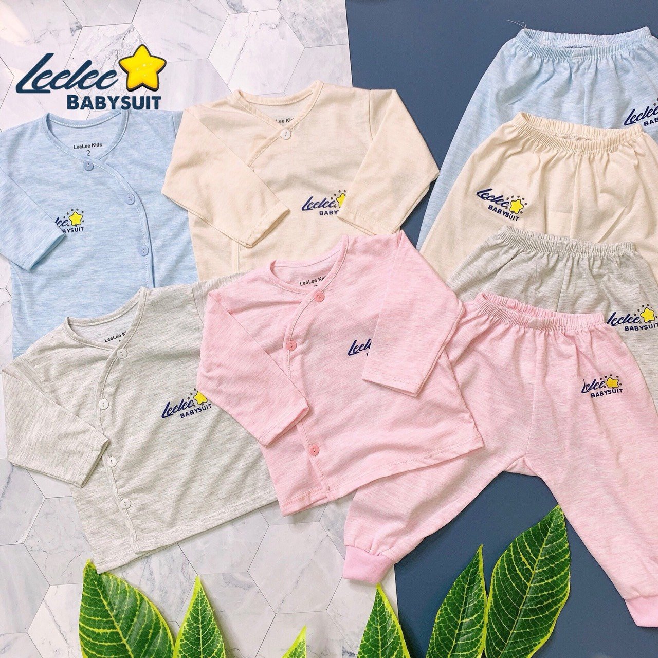 Bộ quần áo dài tay cài lệch leelee babysuit cho bé trai/bé gái