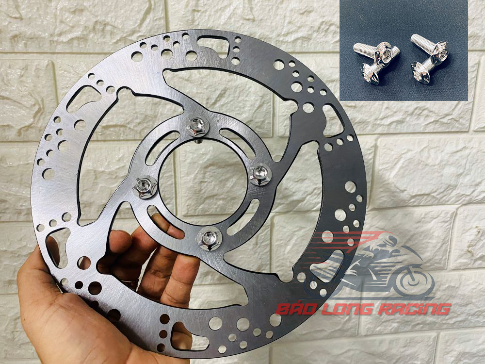Đĩa thắng Phay CNC bước chân tặng kèm 4 ốc SALAYA inox 304 gắn xe máy Sirius,Exciter,Wave,Blade,RSX...