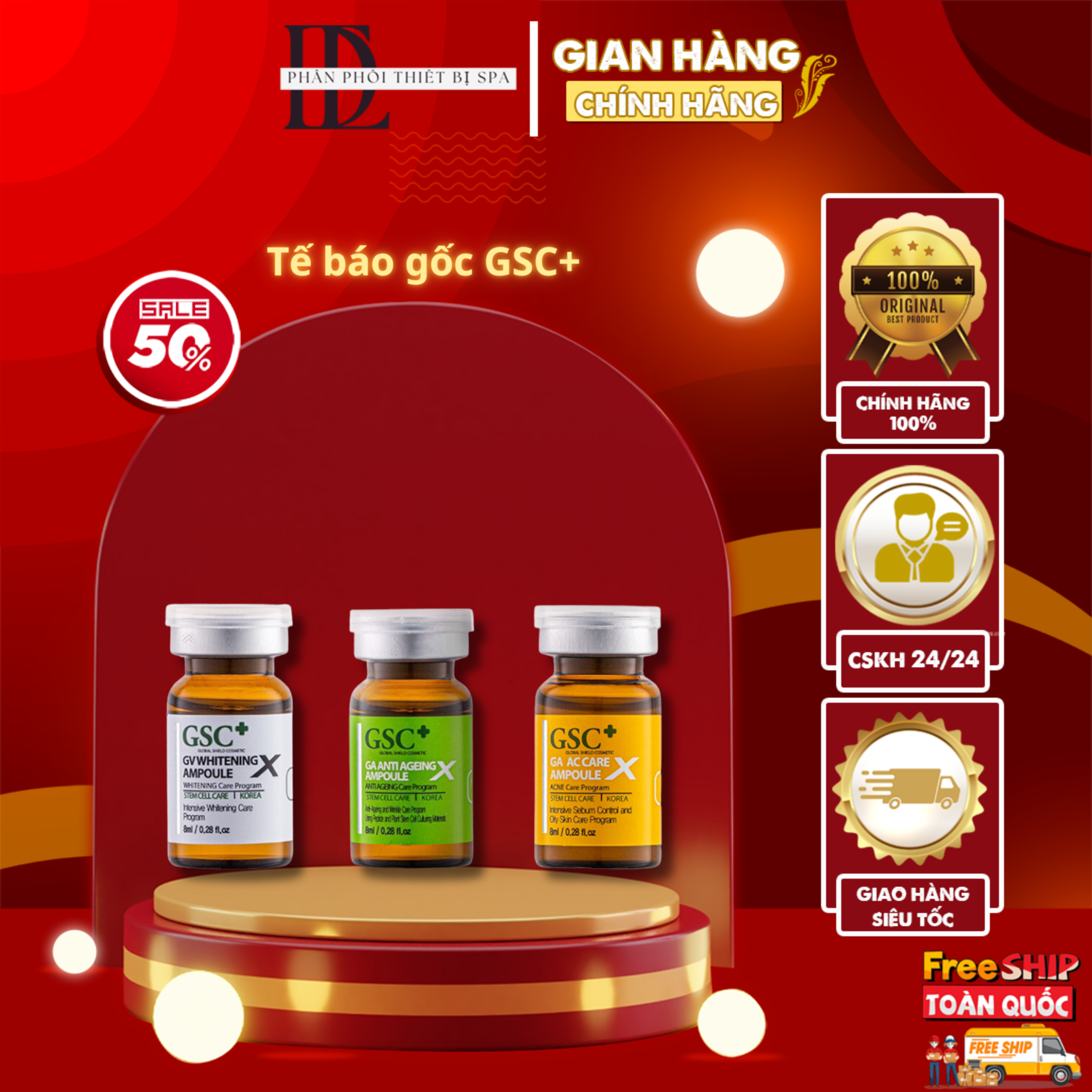 Tế bào gốc xóa mờ nám, trắng da gsc gv whitening ampoule - 01 ống x 8ml