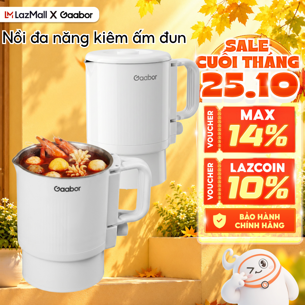 Nồi đa năng kiêm ấm đun gấp gọn Gaabor EK-10M01A 1L công suất 600W lòng inox 304 tiện lợi đi du lịch - Bảo hành 12 tháng