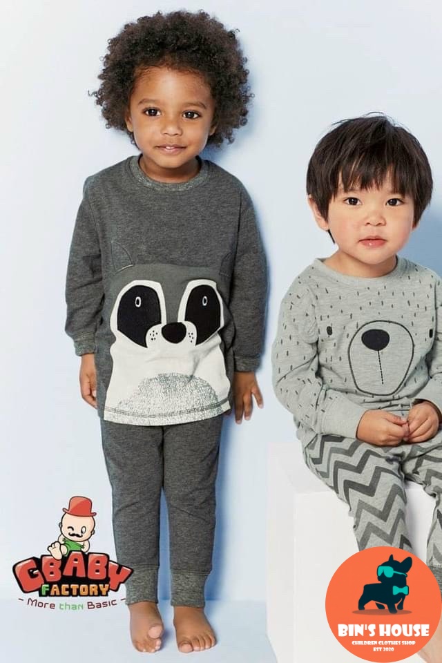 Set 2 bộ dài tay thu đông bé hình gấu xám. binshouse