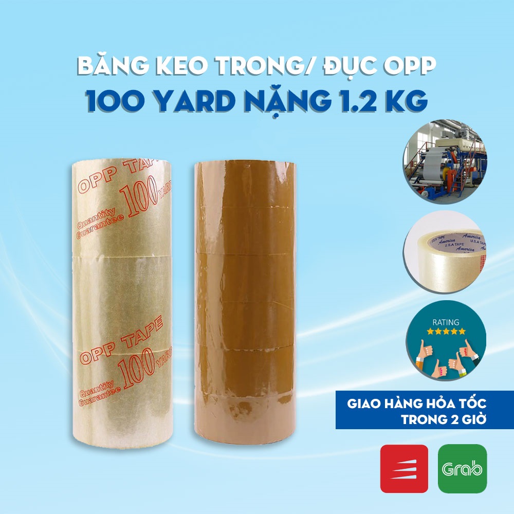Băng keo trong bk đục 100 yard 1.2kg đóng gói dán hàng