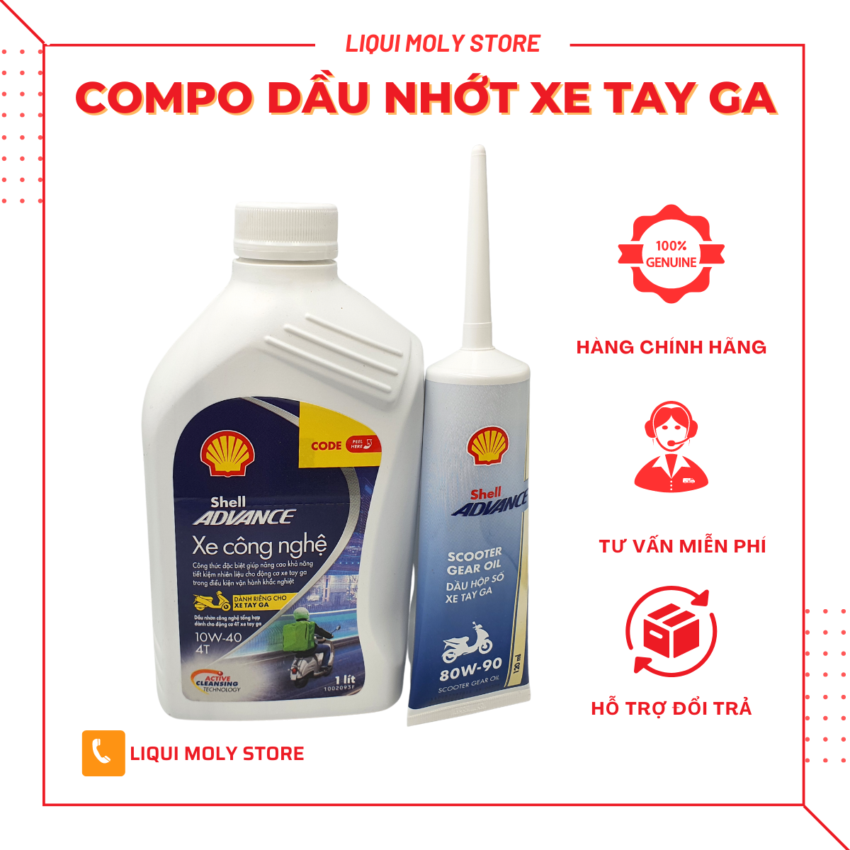 Nhớt tổng hợp cho xe tay ga Shell xe công nghệ tặng nhớt hộp số Shell