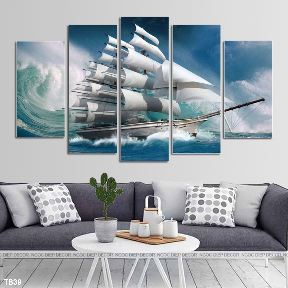 Khung tranh dán tường 3D thuận buồm xuôi gió - Tranh décor phòng khách, phòng ngủ phong cách hiện đại