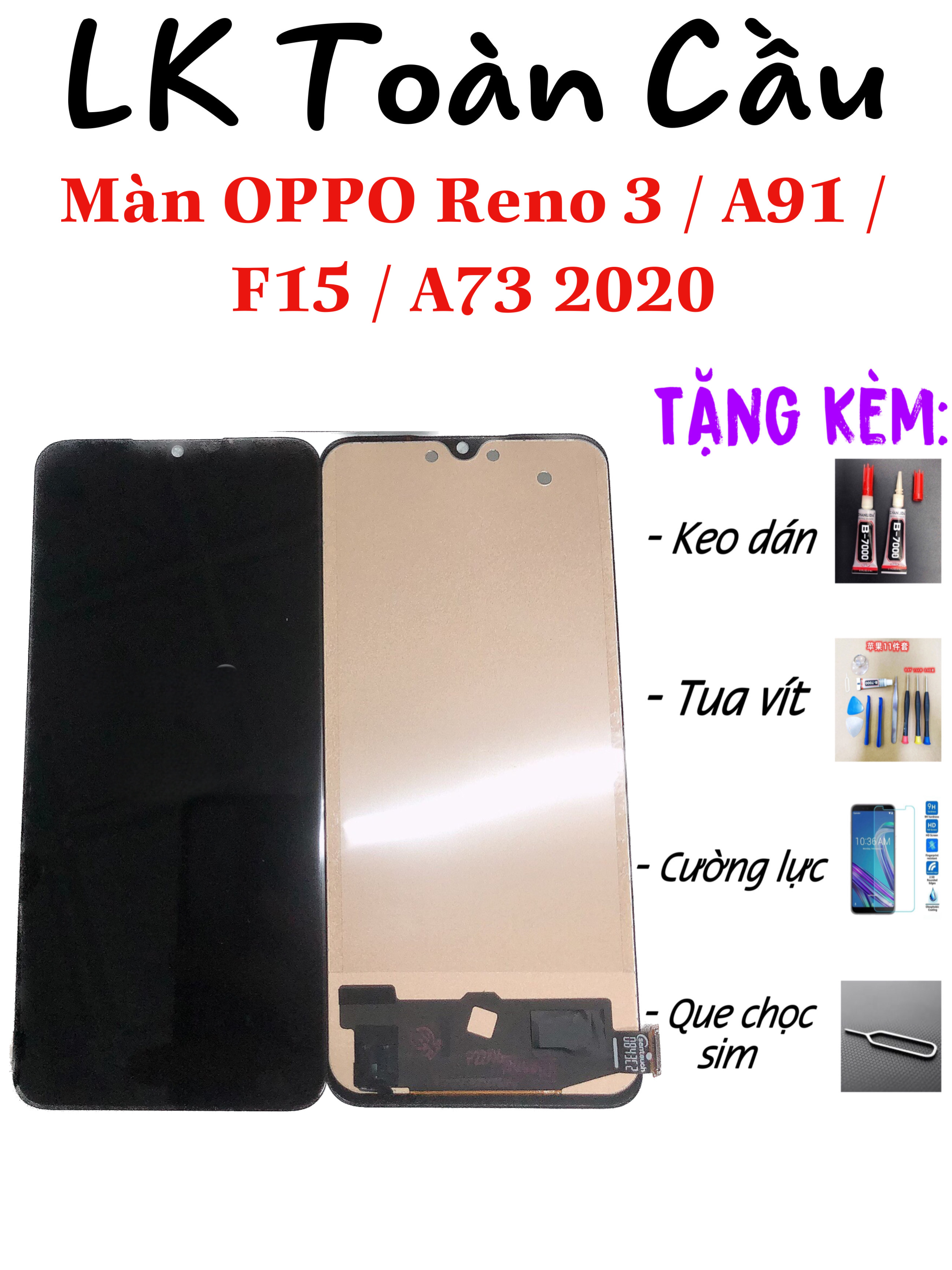 Màn hình oppo reno 3 / oppo a91 / oppo f15 / oppo a73 - 2020 new full bộ màu đen bảo hành 3 tháng tặng kèm keo dán màn hình+tua vít sữa chữa+cường lực+que chọc sim+free ship