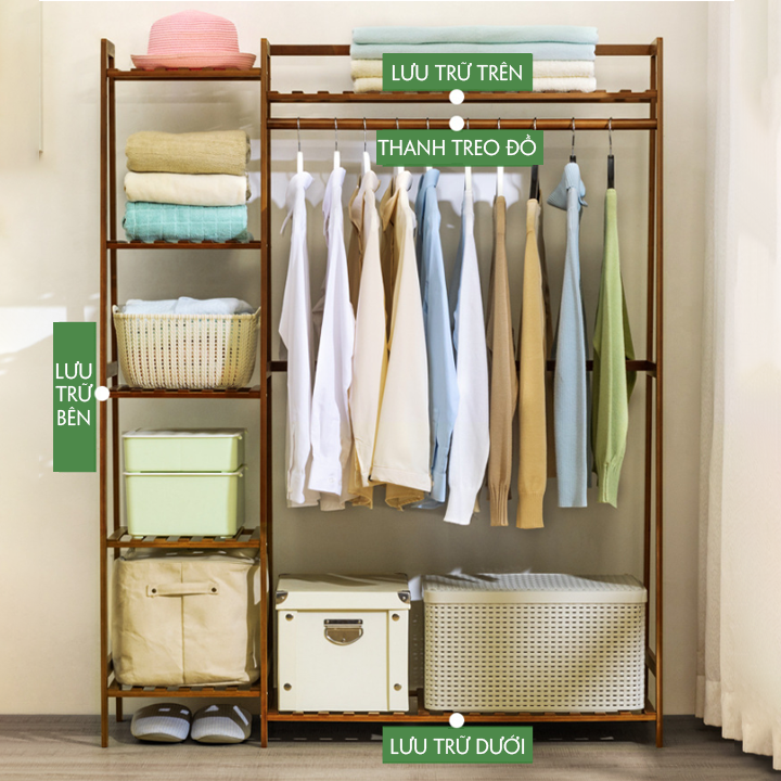 Tủ gỗ treo quần áo 3 buồng sz 130cm, Kệ gỗ đa năng giúp sắp xếp đồ dùng trong gian nhà thêm ngăn nắp và sạch sẽ