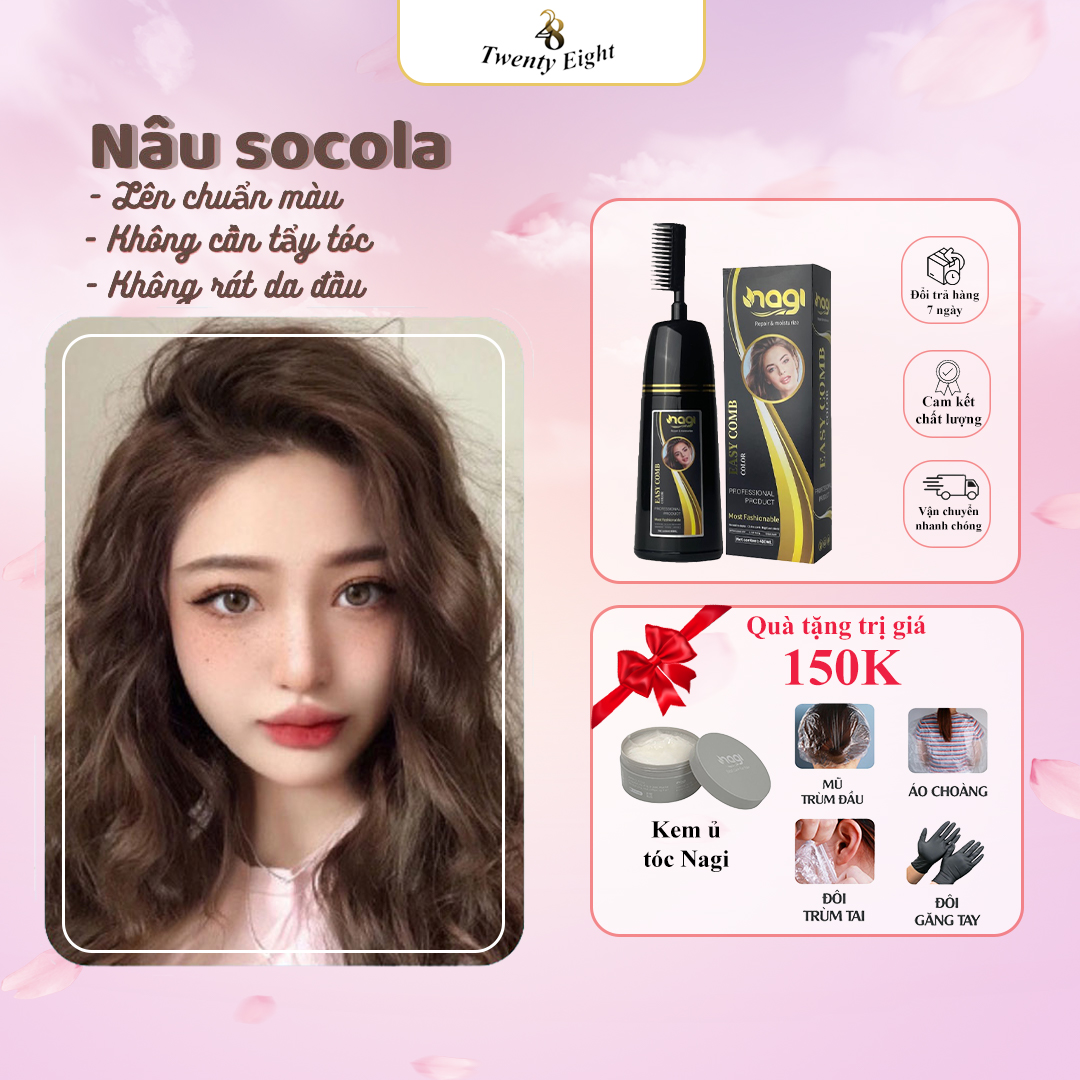  Dầu gội nhuộm tóc phủ bạc màu Nâu Socola Nagi Chocolate Brown 07 chiết xuất từ thiên nhiên chai 400ml 