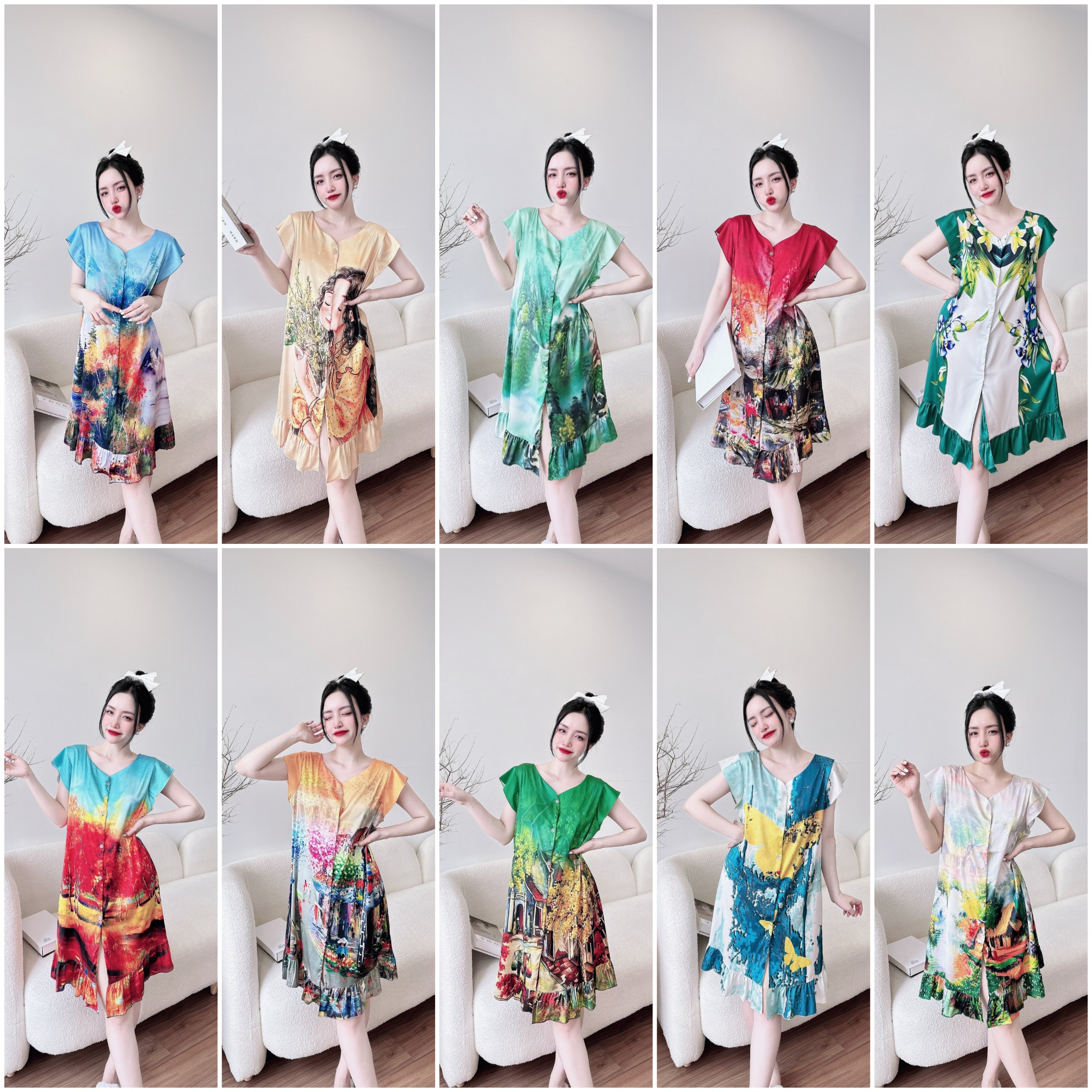 Đầm lụa bèo vai xinh xắn