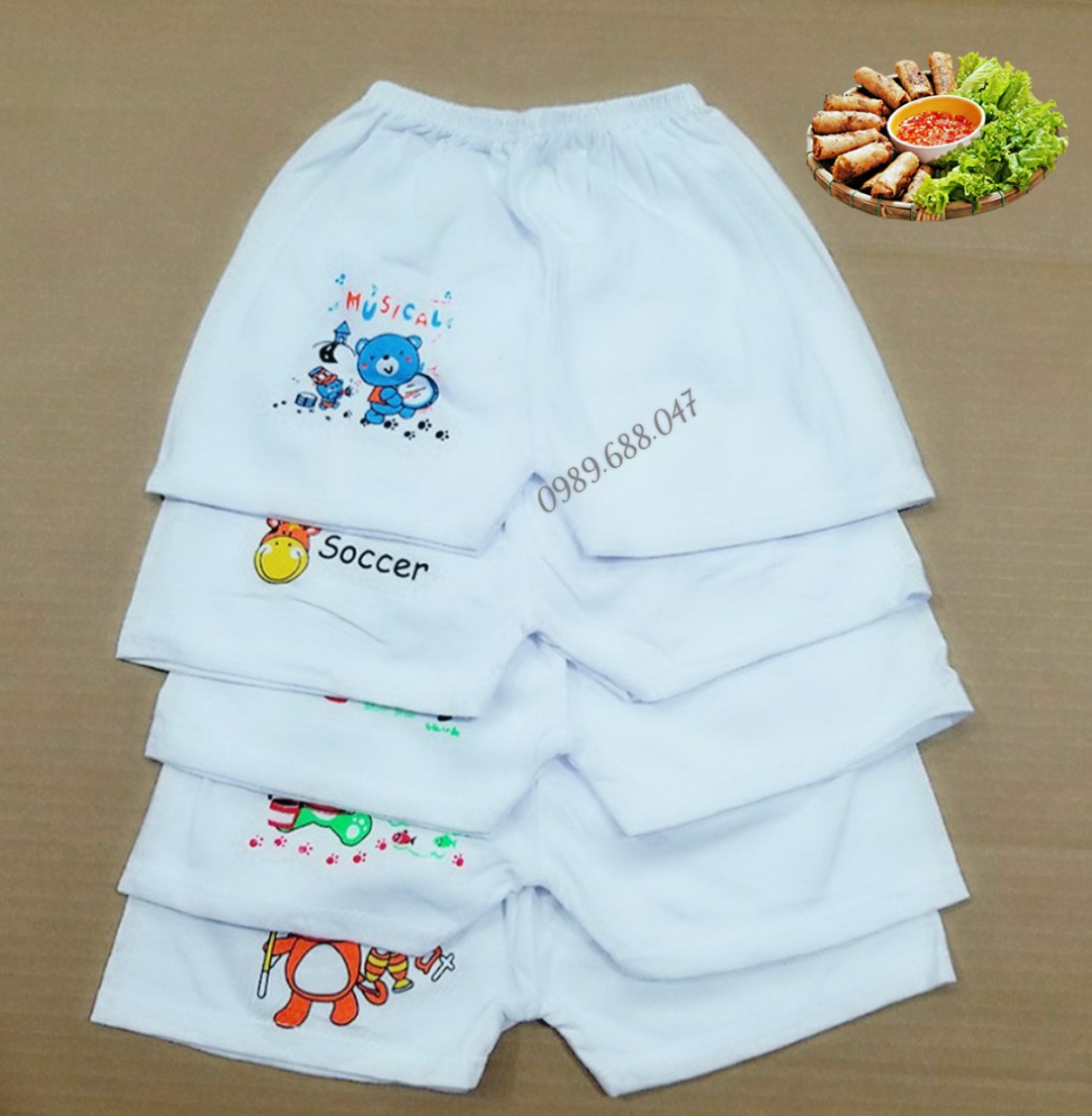 Combo 5 quần đùi trắng in hình chất cotton thoáng mát