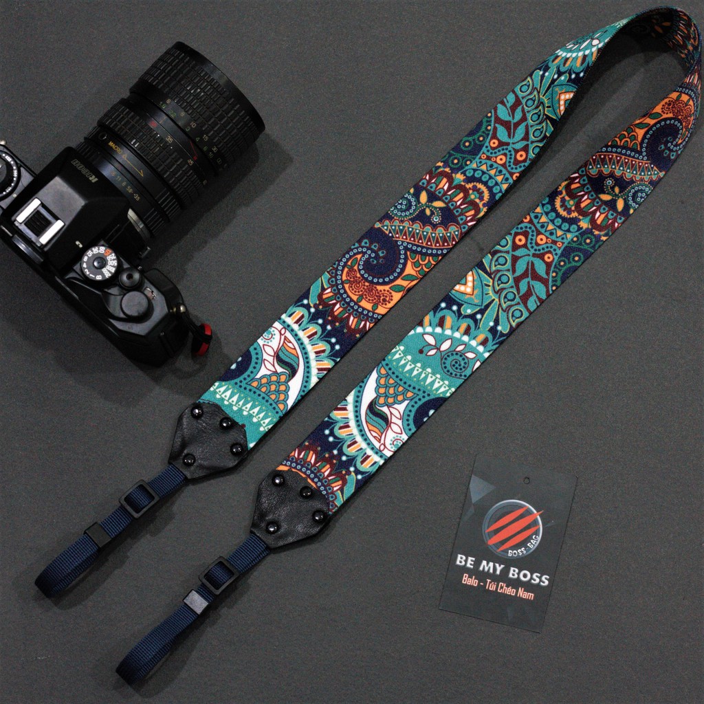 [Camera] Dây Đeo Máy Ảnh Classical Thổ Cẩm Hoa Văn Xanh