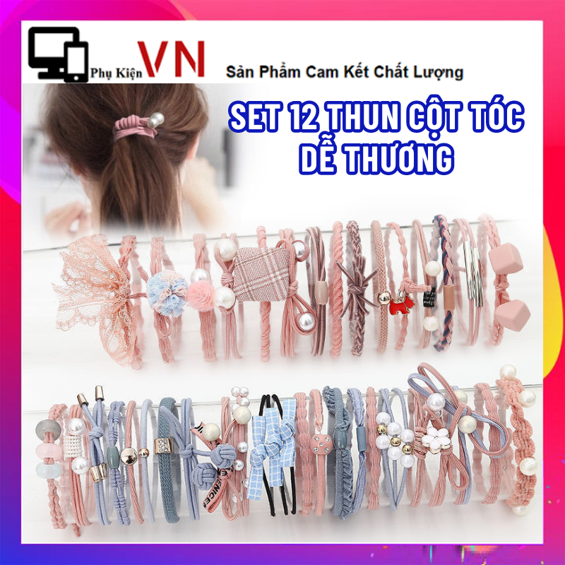 Set 12 Thun Cột Tóc Hàn Quốc Dễ Thương ( không hộp ) - Bộ 12 Dây Chun Cột Tóc Phong Cách Hàn Quốc Mi