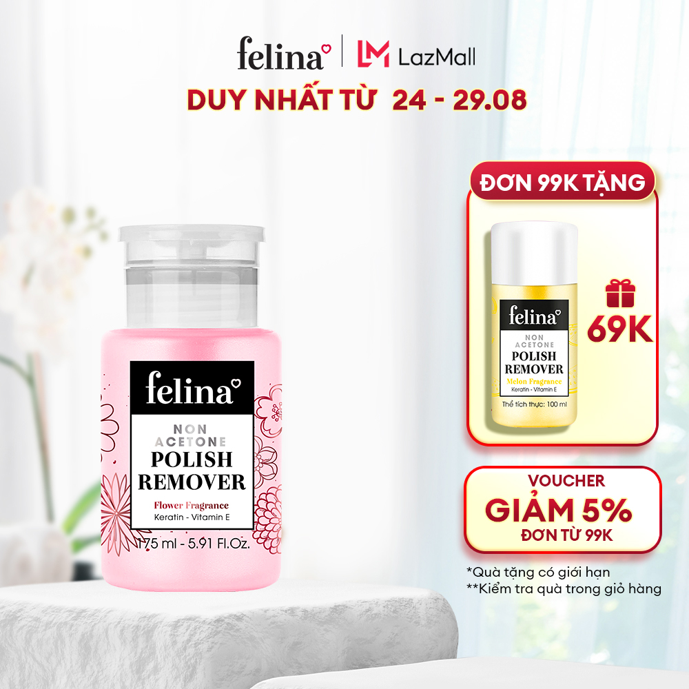 Nước Chùi móng Felina 175ml, chùi móng nhanh, hương Hoa Hồng, không Acetone